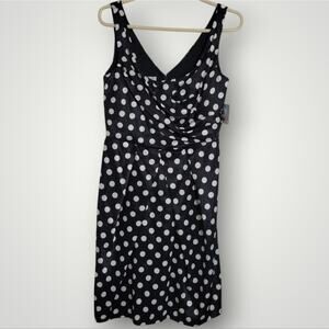 Suzi Chin for Maggy Boutique Dress Size 6 Black White Polka Dot Lined Gathered
